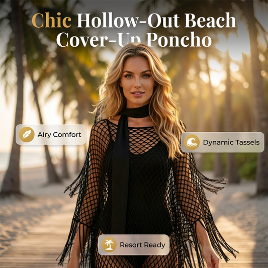 Women’s Hollow-Out Fishnet Tassel Poncho