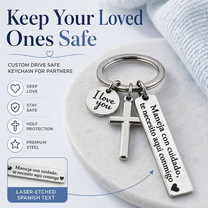 ⏳Buy 1 Get 1 Free⏰Stainless Steel Cross Keychain – ‘Drive Safe’ Blessing