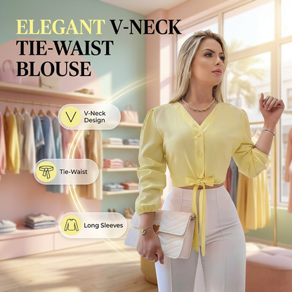 Women's Elegant V-Neck Tie-Waist Top