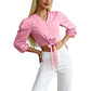 Women's Elegant V-Neck Tie-Waist Top