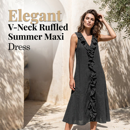 Women's V-Neck Ruffled Sleeveless Dress