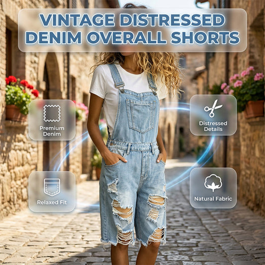 Women's Distressed Denim Overall Shorts