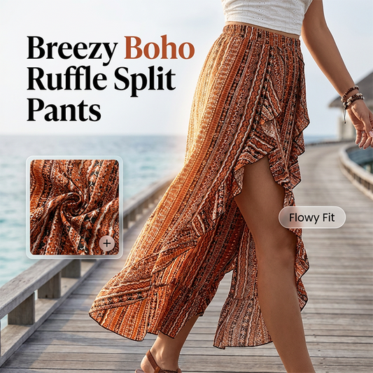 Women's Elastic Printed Ruffle Split 7/8 Pants