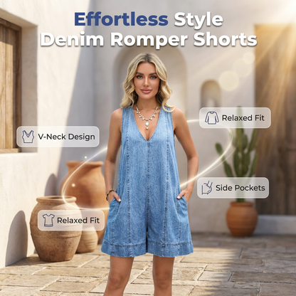 Women V Neck Sleeveless Loose Jumpsuit Shorts