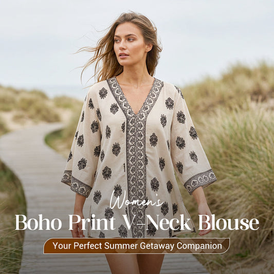 Women's Boho Print V-Neck Blouse