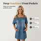 Women‘s Denim Dress with Adjustable Buckles and Pockets