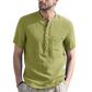 Men’s Summer Henley Shirt Short Sleeve Casual Cotton Linen Tee