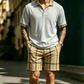 Men's Summer Shirt and Plaid Shorts Set