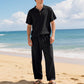 Men's Casual Linen Blend Shirt and Pants Set Loose Fit Beach Wear