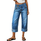 Women Wide Leg Cropped Jeans Button High Waist Denim Pants
