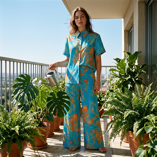 👗50% OFF!✨Women's Casual Short Sleeve Top & Pants Set – Vibrant Print, Side Pockets, Soft Fabric 🌿
