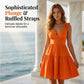 🧡Women V Neck Ruffle Strap Summer Dress A Line Tiered Party Mini Dress
