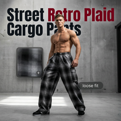 😎New Arrival🩶Men's Retro Plaid Loose Fit Cargo Pants