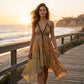 🏵️New Arrival💕Women's Boho Deep V Halter Maxi Dress