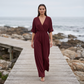 Women's Elegant V-Neck Wide-Leg Jumpsuit