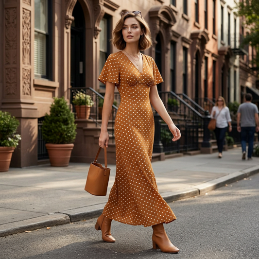 Women's V-Neck Polka Dot Maxi Dress