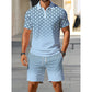 💙Men's Geometric Print Collared Top & Shorts Set😎
