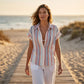 Women's Striped Short-Sleeve Button Down Shirt