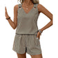 Women Summer Striped Sleeveless Vest Set