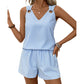 Women Summer Striped Sleeveless Vest Set