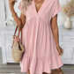 V-Neck Loose-Fit Casual Dress with Ruffle Hem