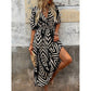 Chevron Print V-Neck Puff Sleeve Midi Dress