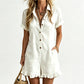 Women's Short Sleeve Button Up Romper with Pockets