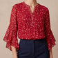 Women's Floral Print V-Neck 3/4 Ruffle Sleeve Top