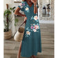Women's V-Neck Floral Print Dress with Side Slit Hem
