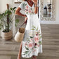 Women's V-Neck Floral Print Dress with Side Slit Hem