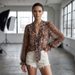 🎉50% OFF!🌸Leopard V-Neck Tie Top – Wild Feminine Flair