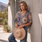 🔥50% OFF!!💝Women's V-Neck Bohemian Print Blouse Summer Loose Fit Shirt