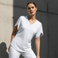 Women's Loose Fit Solid Colour V-Neck Flutter Sleeve Blouse🌸Soft Sleeves, Flattering V – A Breeze of Feminine Charm ✨