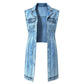 🎉50% OFF! 🧥Women Sleeveless High Slit Denim Vest Dress – Patchwork Longline Jean Waistcoat ✨