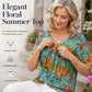 Women's V Neck Printed T-Shirt Casual Short Sleeve Pleated Top