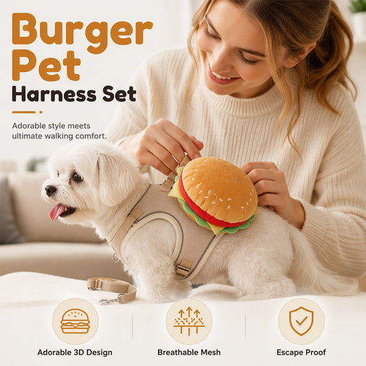⏳50% Off⏰Cute Hamburger Pet Harness and Leash Set with Mini Backpack🍔🦮