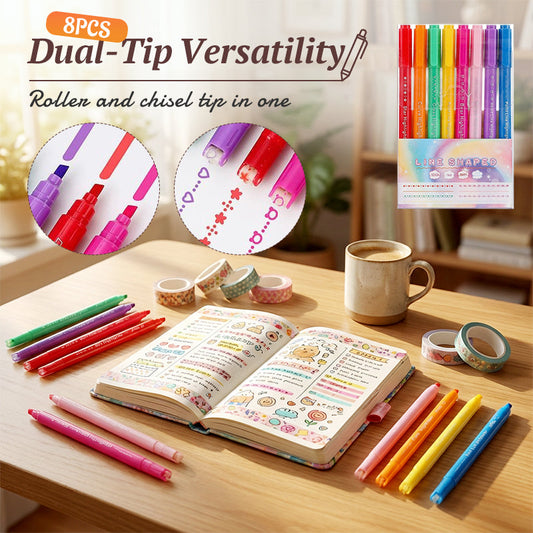 8PCS Dual Tip Curve Highlighter Set