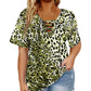 Women's Short Sleeve Leopard Lace-Up Loose Top