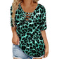 Women's Short Sleeve Leopard Lace-Up Loose Top