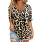 Women's Short Sleeve Leopard Lace-Up Loose Top