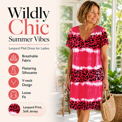 Women's Leopard Print V-Neck Midi Dress
