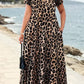Women's Leopard Print Maxi Dress with Pockets Casual Short Sleeve Long Dress