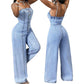 🥳2026 HOT SALE💞Women Spaghetti Strap Wide Leg Denim Jumpsuit