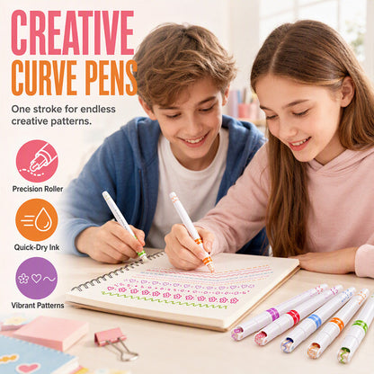 6PCS Curve Highlighter Pen Set with Pattern Roller Tips