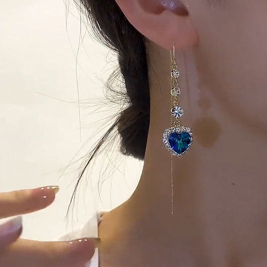 Ideal Gift - Exquisite Blue Heart Synthetic Gemstone Threader Earrings