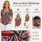Women V Neck Leopard Print Short Sleeve T-Shirt Pleated Tunic Top