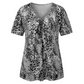 Women V Neck Leopard Print Short Sleeve T-Shirt Pleated Tunic Top