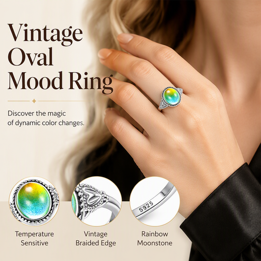 💕Buy 1 Get 1 Free✨Vintage Oval Temperature Color Changing Mood Ring with Heart Accents