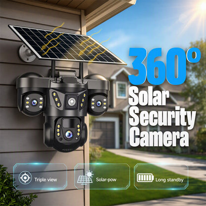 📹 50% OFF NOW! ☀️ Solar Triple-Lens Security Camera – 360° Coverage, Wireless & All-Weather – Clear Day/Night Monitoring 🏠