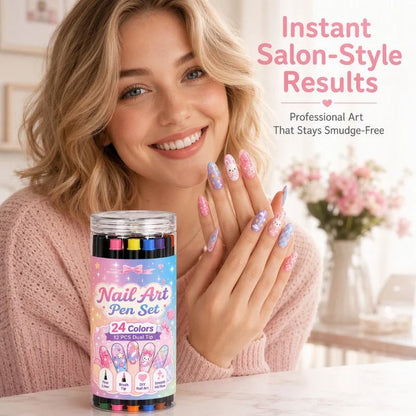 💅24-Color Dual-Tip Nail Art Pens – Easy DIY Nail Designs